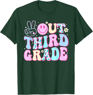 Peace Out Third Grade Last Day Of School Groovy Boys Girls T-Shirt - T-Shirt | Forest