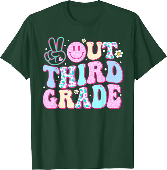 Peace Out Third Grade Last Day Of School Groovy Boys Girls T-Shirt - T-Shirt | Forest