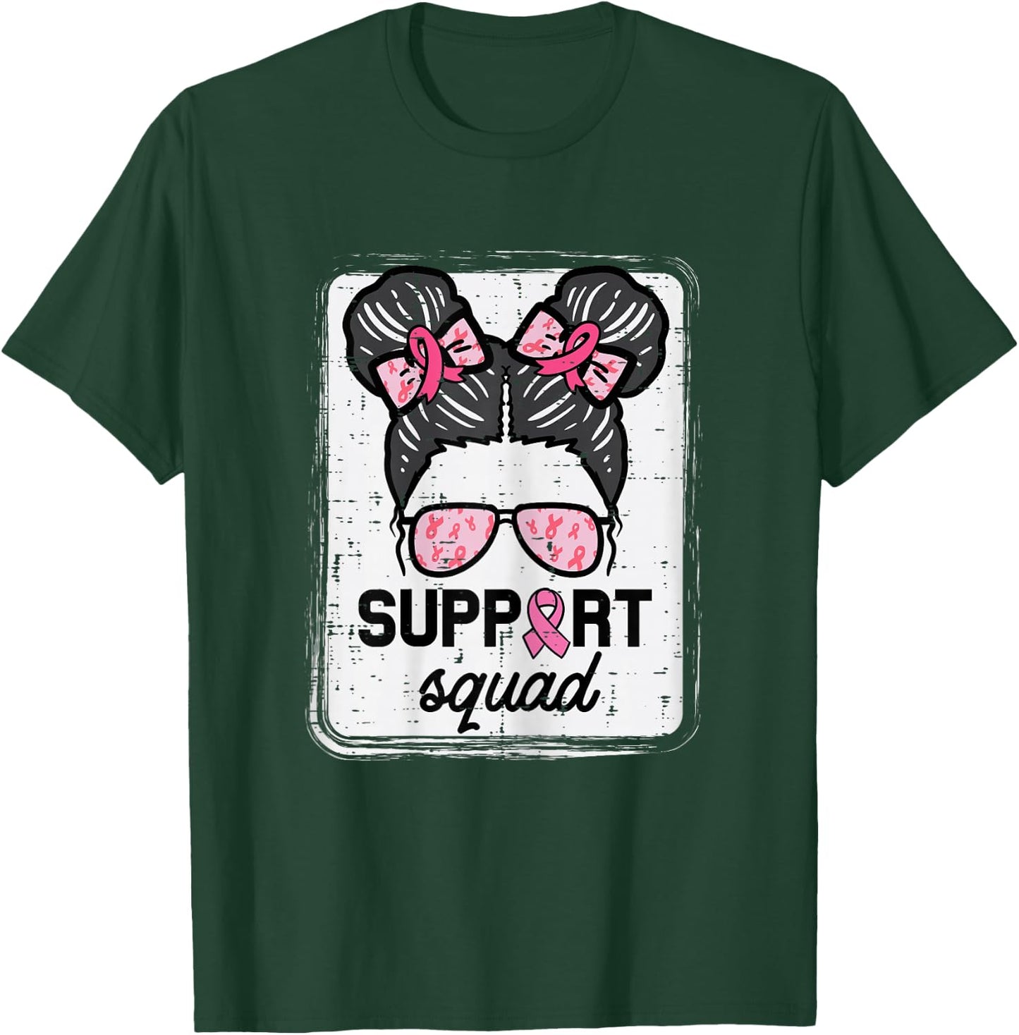 Breast Cancer Support Squad Bun Awareness Girls Kids Youth T-Shirt - T-Shirt | Forest