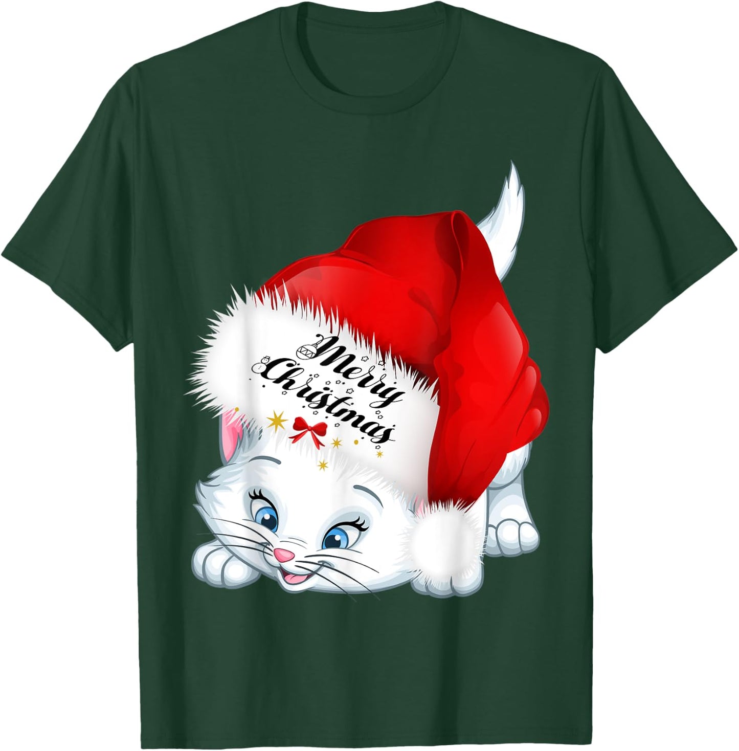 Christmas Gifts Cat Lover Bow Tie Kitten Merry Christmas Cat Women Kids T-Shirt - T-Shirt | Forest