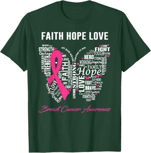 Faith Hope Love Breast Cancer Awareness T-Shirt - T-Shirt | Forest