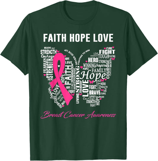 Faith Hope Love Breast Cancer Awareness T-Shirt - T-Shirt | Forest