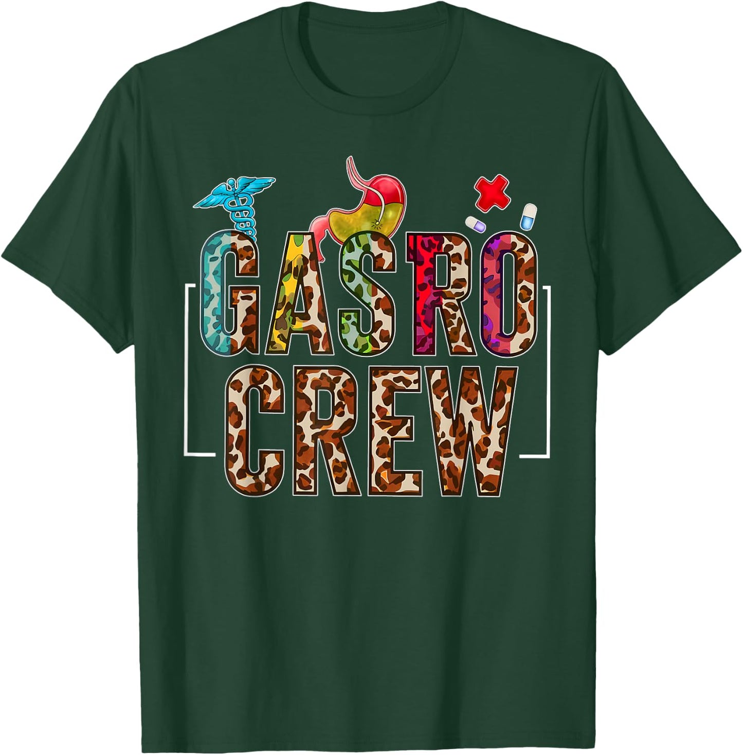 Leopard Lettering Gastro Crew Vintage Gastroenterology Nurse T-Shirt - T-Shirt | Forest
