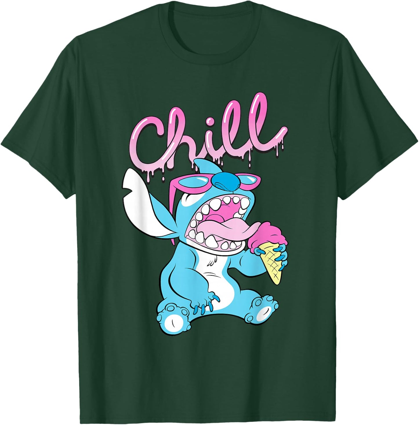 Disney Lilo and Stitch Neon Ice Cream Chill Drip T-Shirt - T-Shirt | Forest