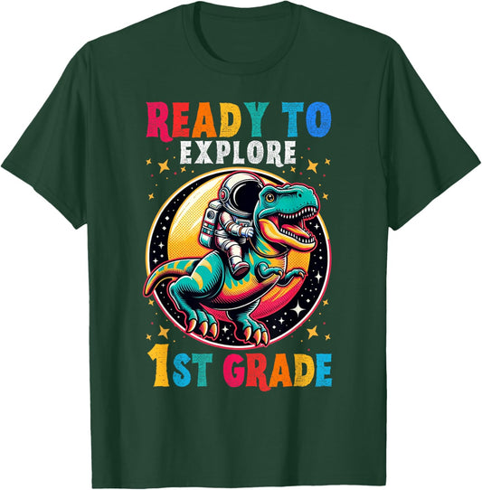 First day back to School 1st grade Astronaut Dinosaur boys T-Shirt - T-Shirt | Forest