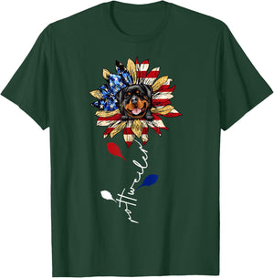 Rottweiler Sunflower American Flag 4th of July Funny T-Shirt - T-Shirt | Forest