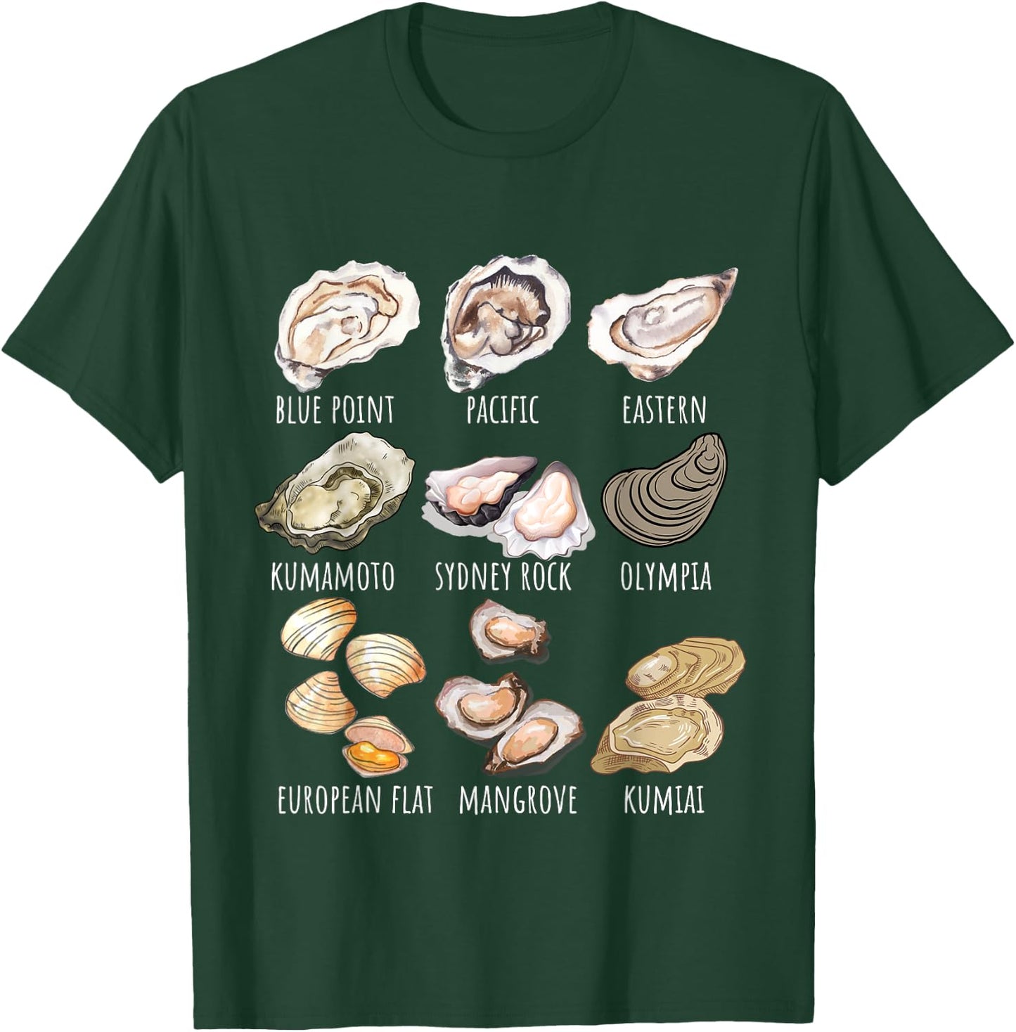 Different Type of Oysters Breed Collection,Cute Oyster Lover T-Shirt - T-Shirt | Forest