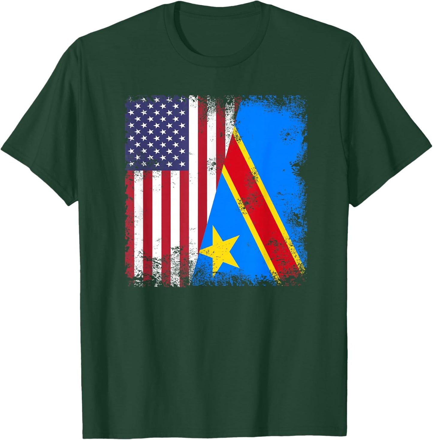 Half Congolese Flag | Vintage Congo USA Gift T-Shirt - T-Shirt | Forest