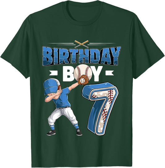 Kids dabbing boy 7 year old Baseball Player 7th birthday party T-Shirt - T-Shirt | Forest