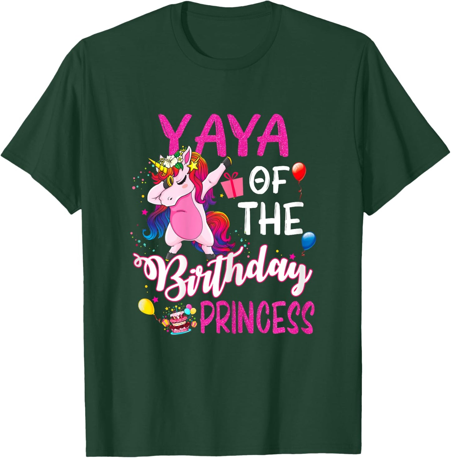 Yaya Of The Birthday Princess Unicorn Girl T-Shirt - T-Shirt | Forest