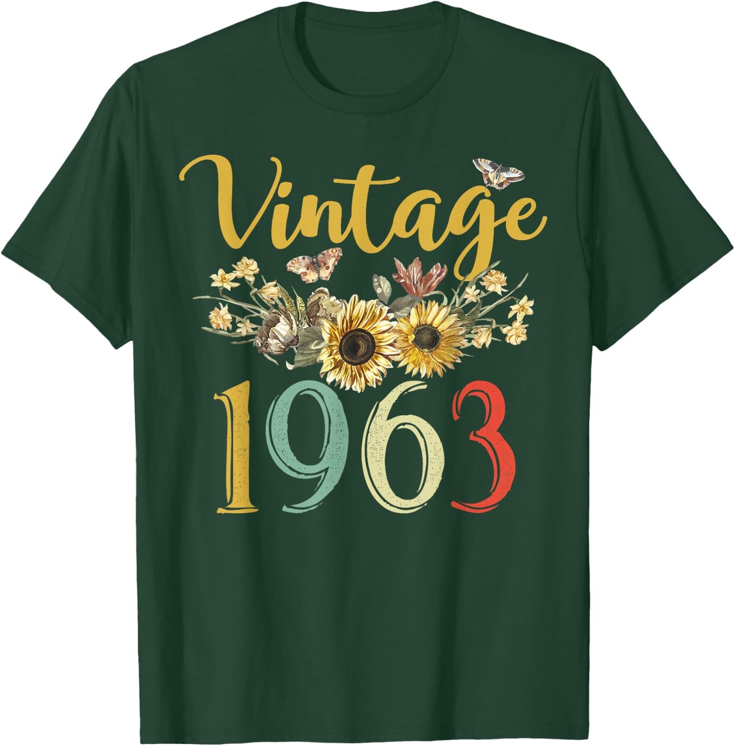 Vintage 1963 Sunflower 62nd Birthday Awesome Since 1963 T-Shirt - T-Shirt | Forest