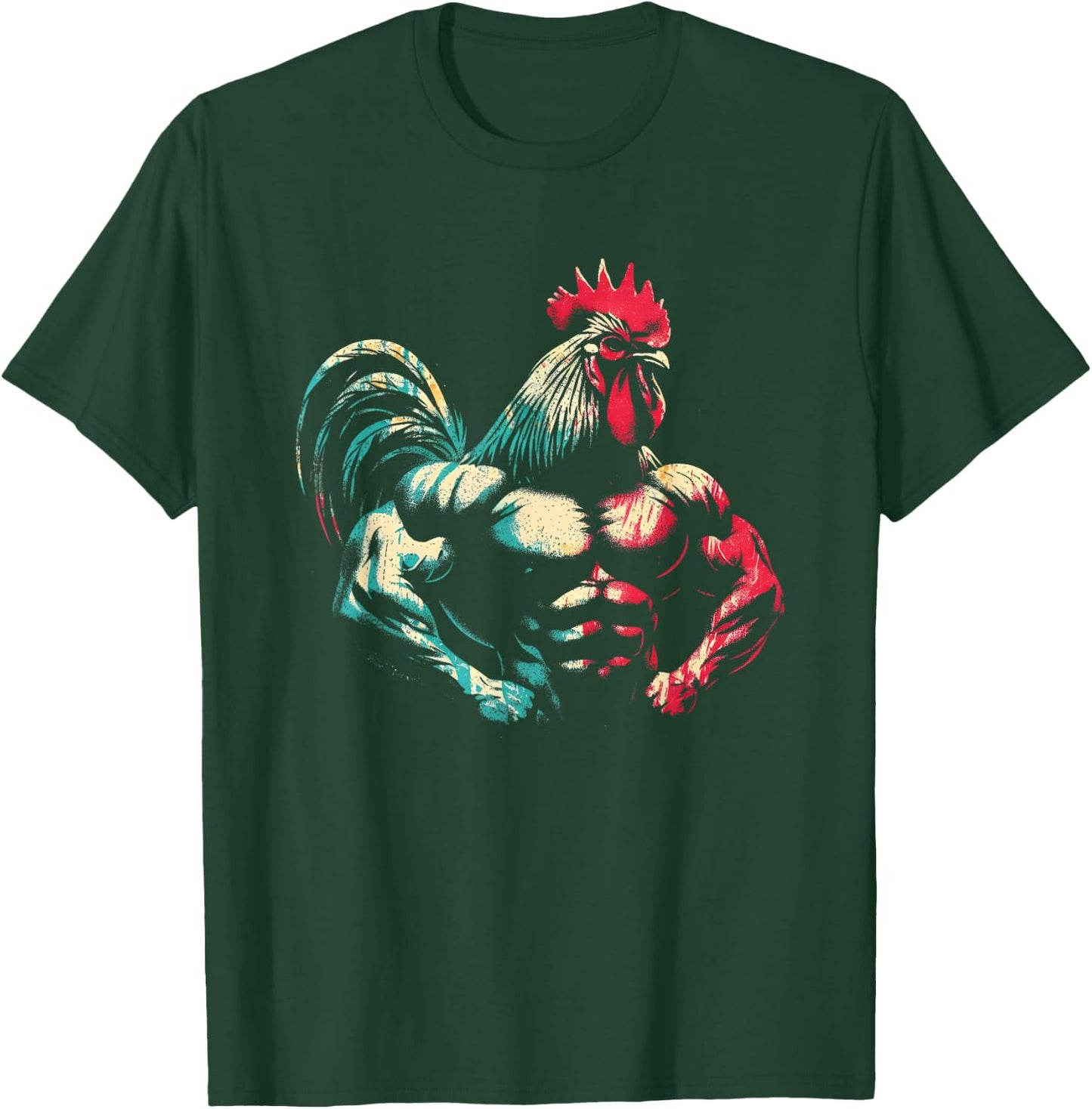 Bodybuilder Rooster - Funny Weightlifting Rooster Workout T-Shirt - T-Shirt | Forest