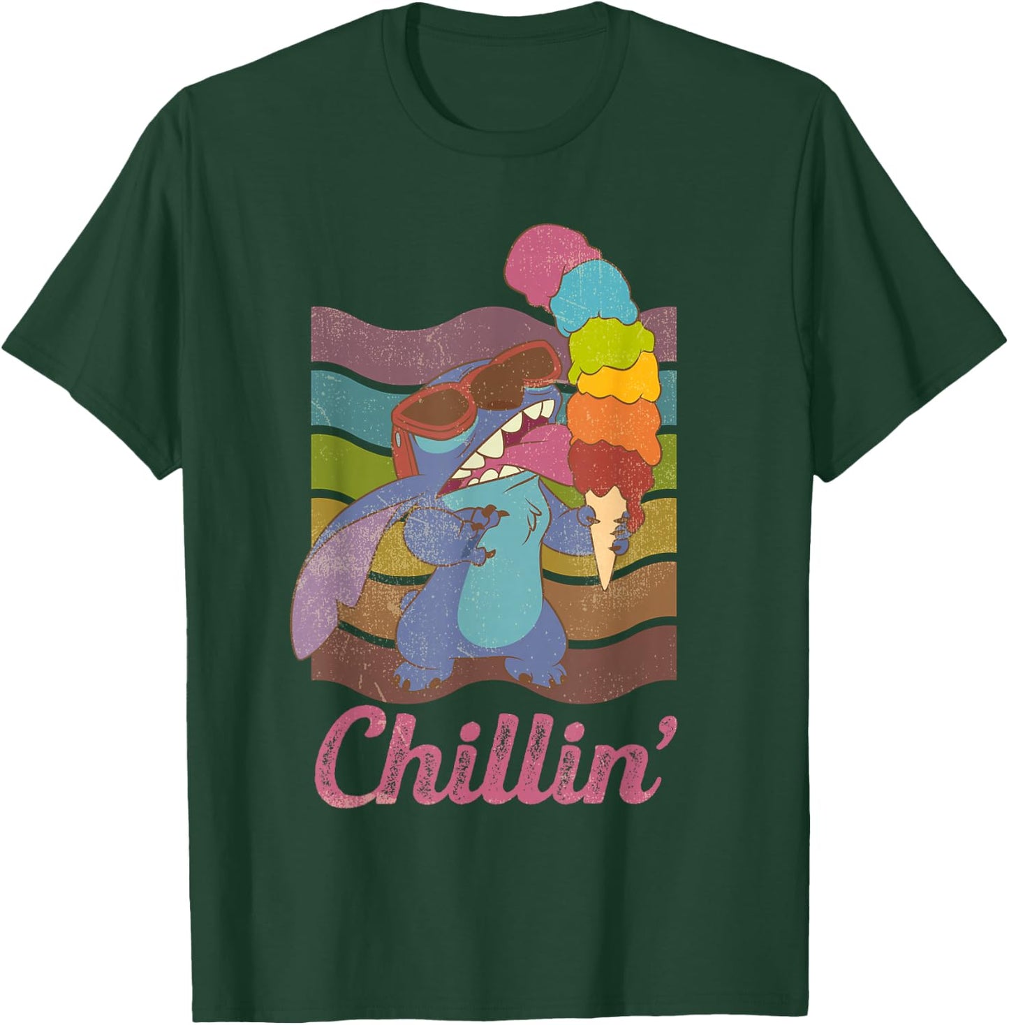 Disney Rainbow Stitch Ice Cream Chillin' T-Shirt - T-Shirt | Forest