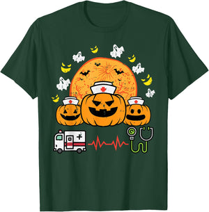Halloween Pumpkin Nurses Paramedic Costume Scrub Top Women T-Shirt - T-Shirt | Forest