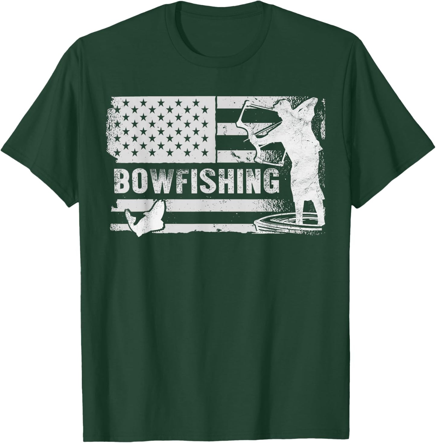 Bowfishing Vintage Look American Flag, Bow Hunting For Fish T-Shirt - T-Shirt | Forest