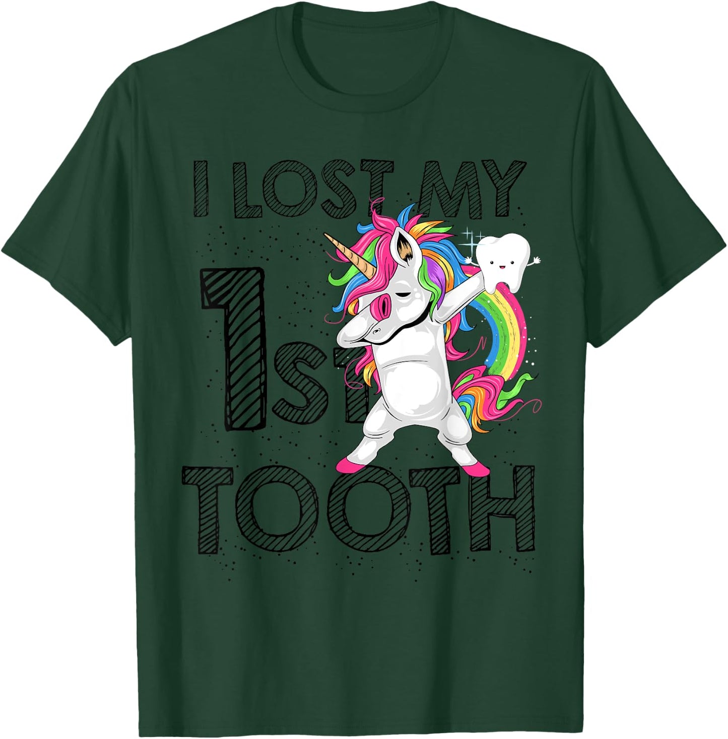 I Lost My First Tooth Baby Teeth Out Fairy Unicorn Dabbing T-Shirt - T-Shirt | Forest