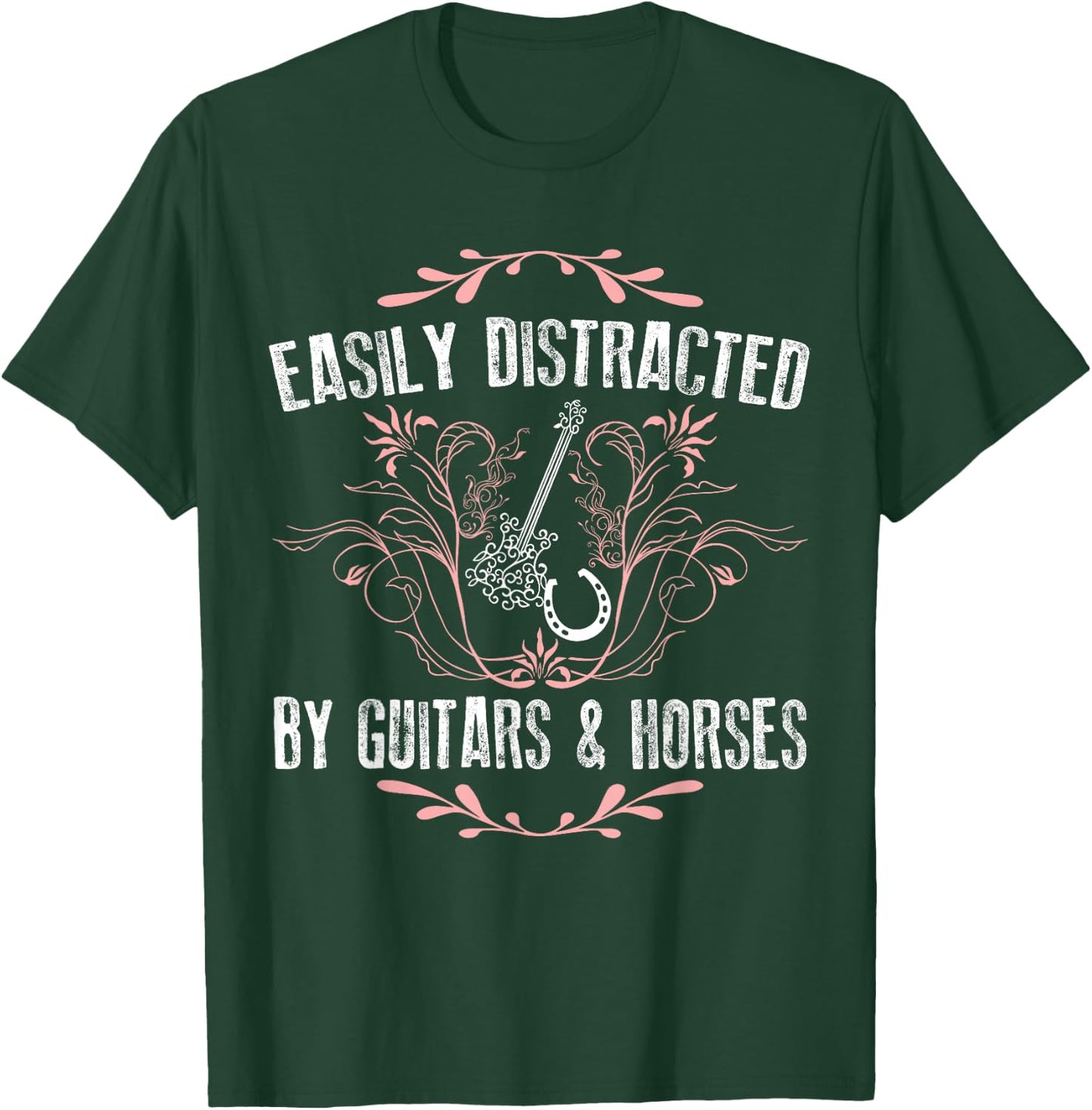 Easily Distracted By Guitars & Horses Riding Outfit T-Shirt - T-Shirt | Forest