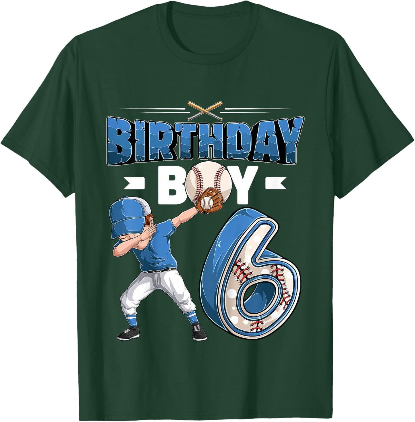 Kids Dabbing boy 6 Year Old Baseball Player 6th Birthday Party T-Shirt - T-Shirt | Forest