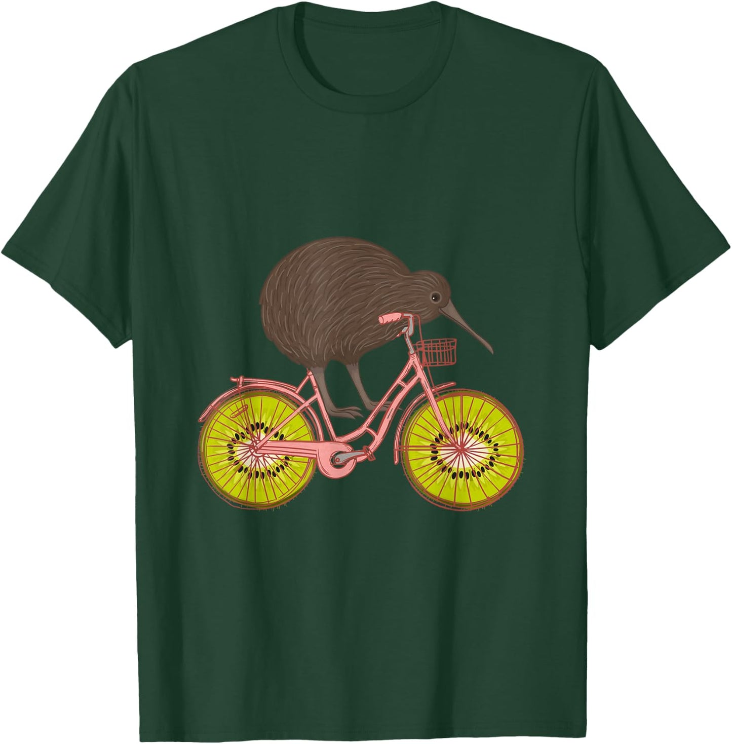 Cute Animal Kiwi Cycling New Zealand T-Shirt - T-Shirt | Forest