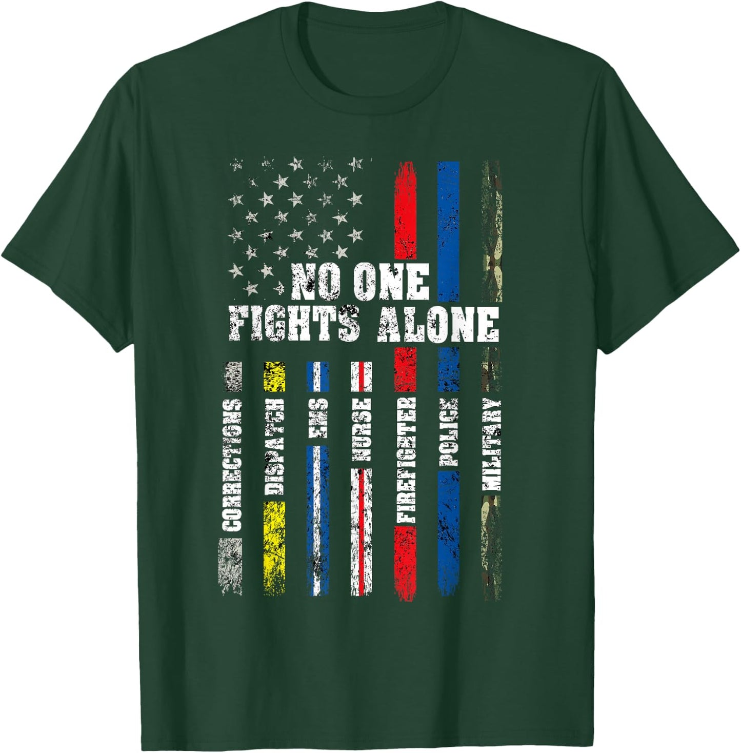 American Flag Thin Line Police Fire Military Nurse Responder Small T-Shirt - T-Shirt | Forest