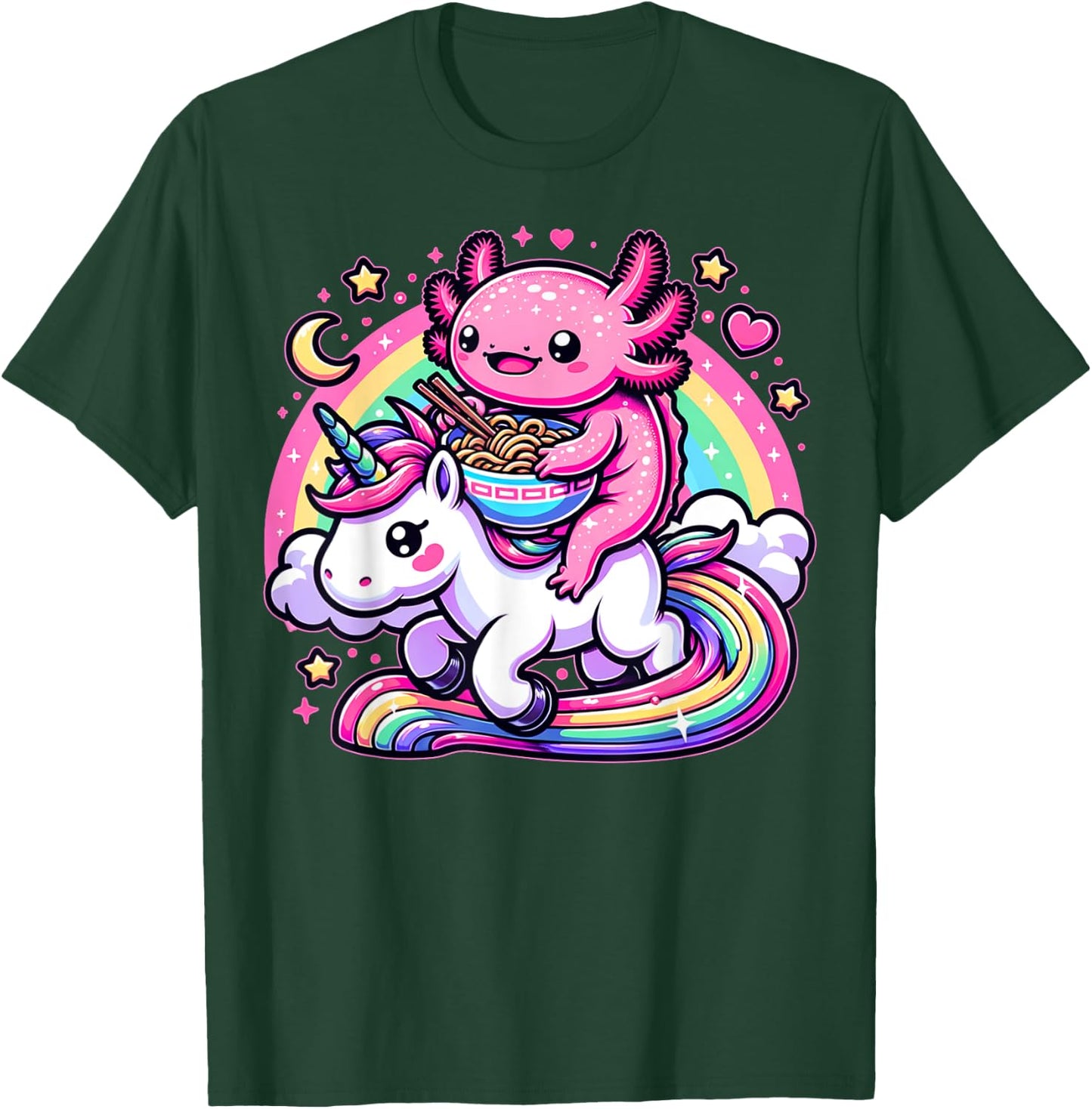 Anime Kawaii Axolotl Eating Ramen Noodles Kids Teen Girl Boy T-Shirt - T-Shirt | Forest
