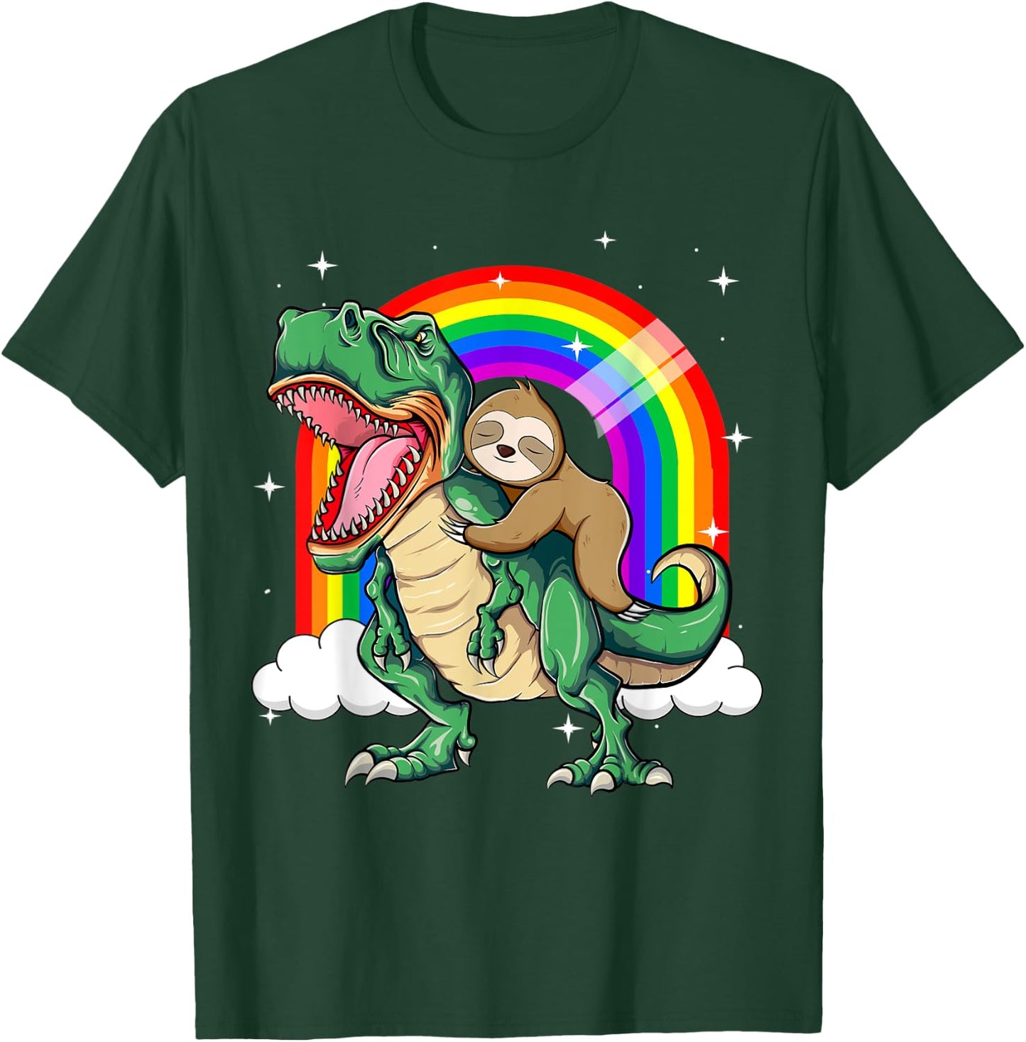 Funny Sloth Riding a T-Rex Dinosaur T-Shirt - T-Shirt | Forest