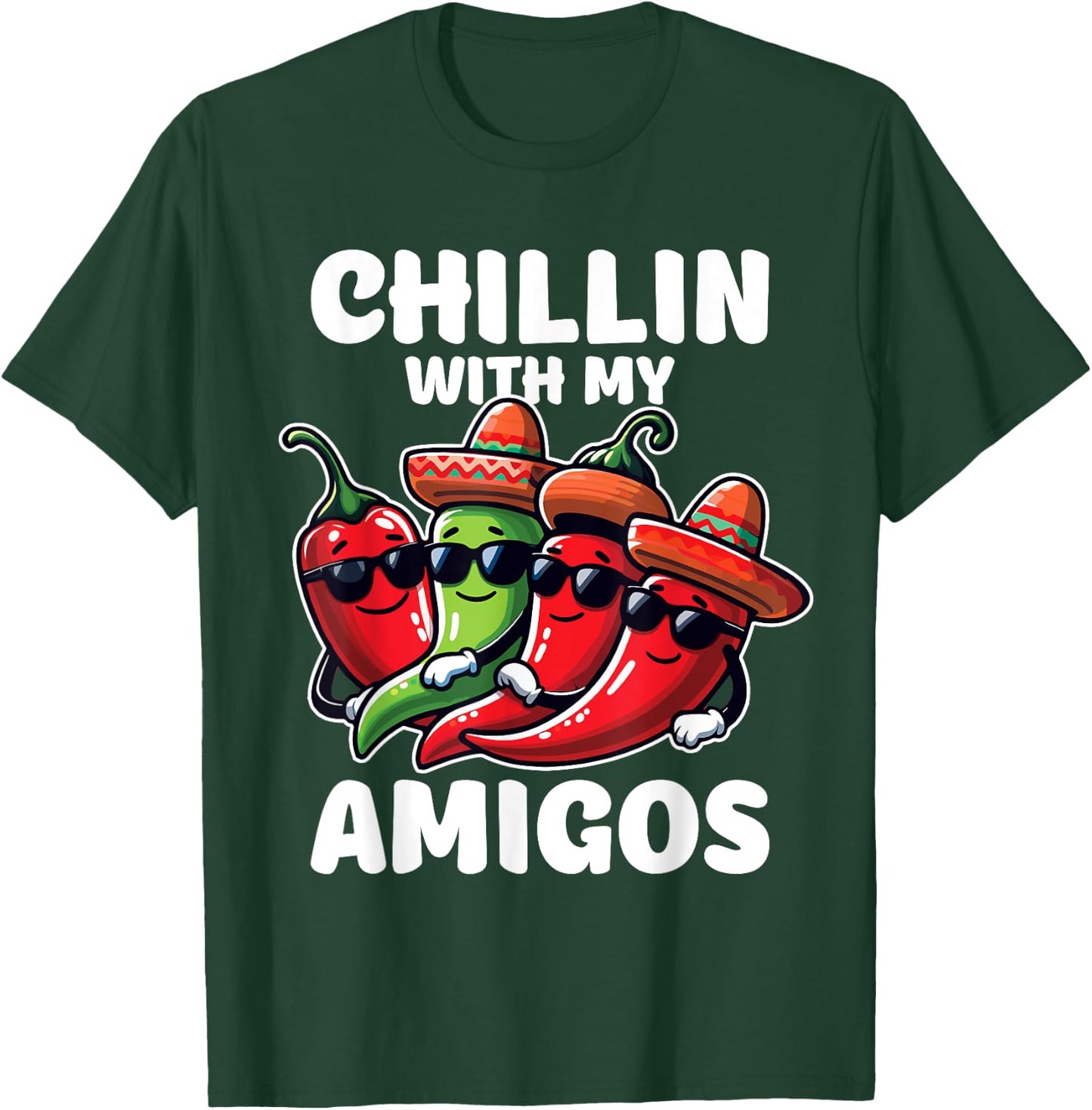 Green And Red Chilli Hot Pepper Cinco de Mayo Funny Chilli T-Shirt - T-Shirt | Forest