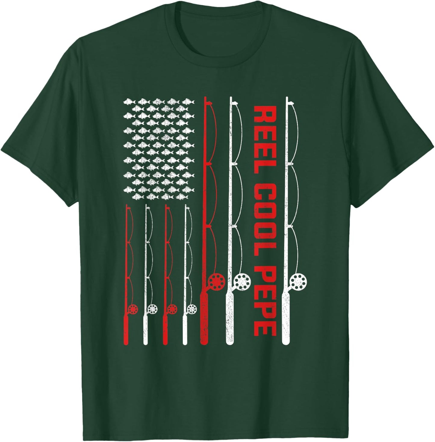 Reel Cool Pepe Father's Day Fishing American Flag Women Men T-Shirt - T-Shirt | Forest