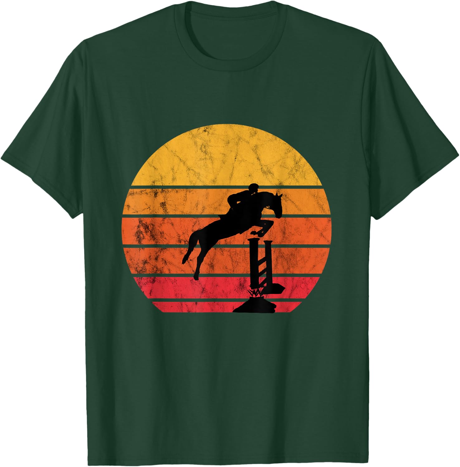 Jumping riding, retro, vintage, sunset, jumping horse T-Shirt - T-Shirt | Forest