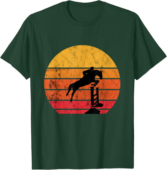 Jumping riding, retro, vintage, sunset, jumping horse T-Shirt - T-Shirt | Forest