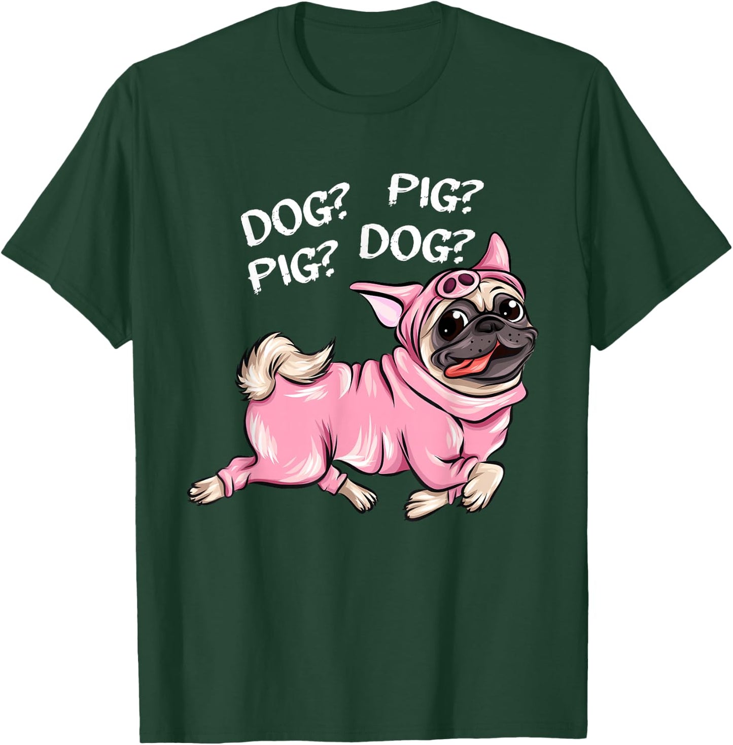 Cute Dog Pug Pig Apparel -Adults Black Dog Pig Pug Both Funny Connection of Animal Connected T-Shirt - T-Shirt | Forest