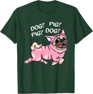 Cute Dog Pug Pig Apparel -Adults Black Dog Pig Pug Both Funny Connection of Animal Connected T-Shirt - T-Shirt | Forest