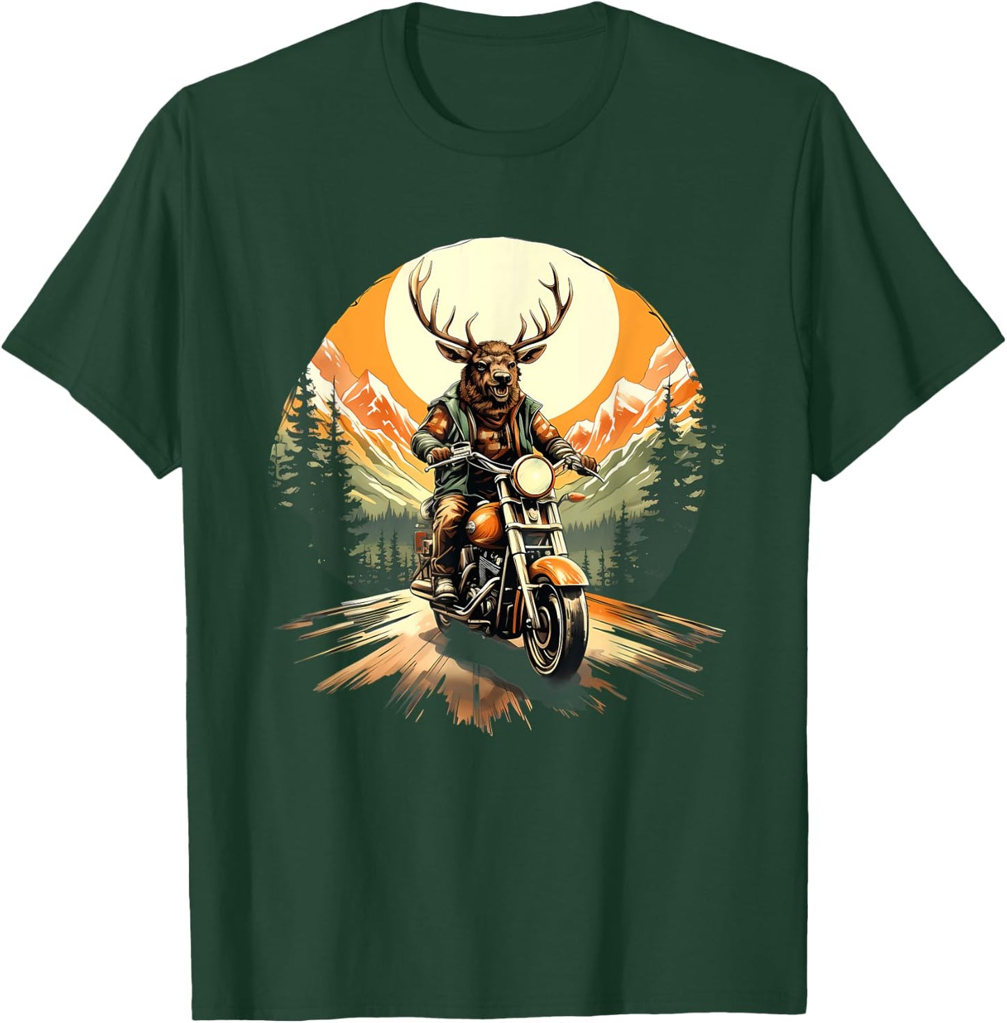 Biker Elk Riding Motorbike T-Shirt - T-Shirt | Forest