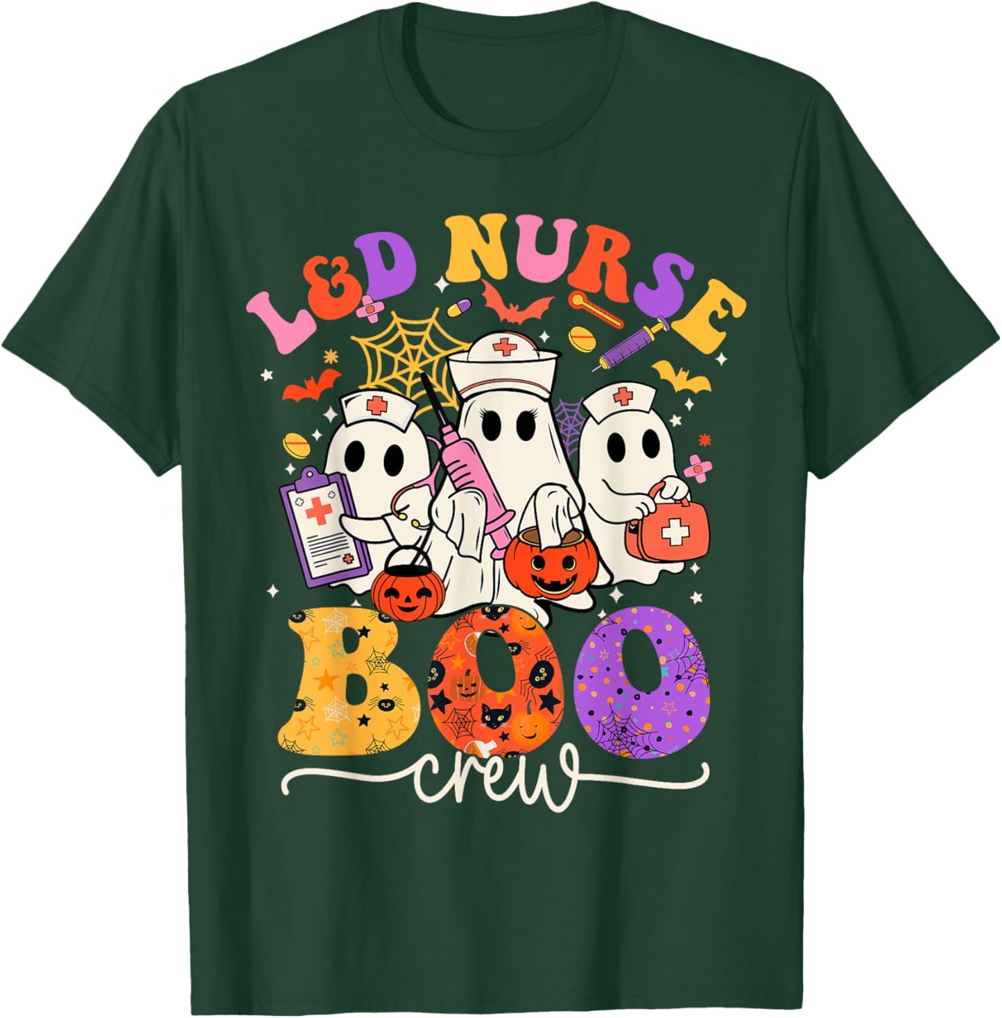 L&D Boo Crew Costume Funny Nurse Ghost Halloween T-Shirt - T-Shirt | Forest