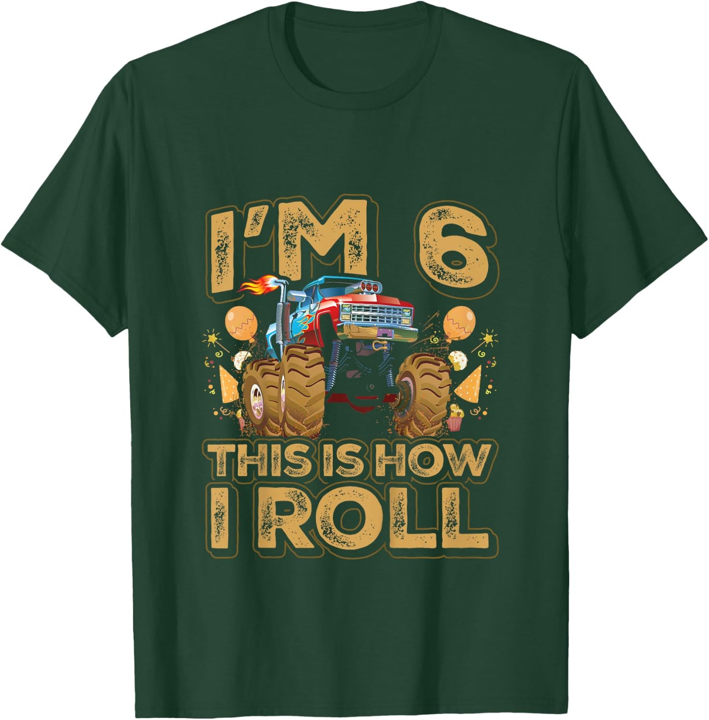 Kids 6 Year Old Boy Toddler Monster Truck Party 6th Birthday T-Shirt - T-Shirt | Forest