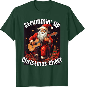 Santa Playing Acoustic Guitar - Strummin Up Christmas Cheer T-Shirt - T-Shirt | Forest