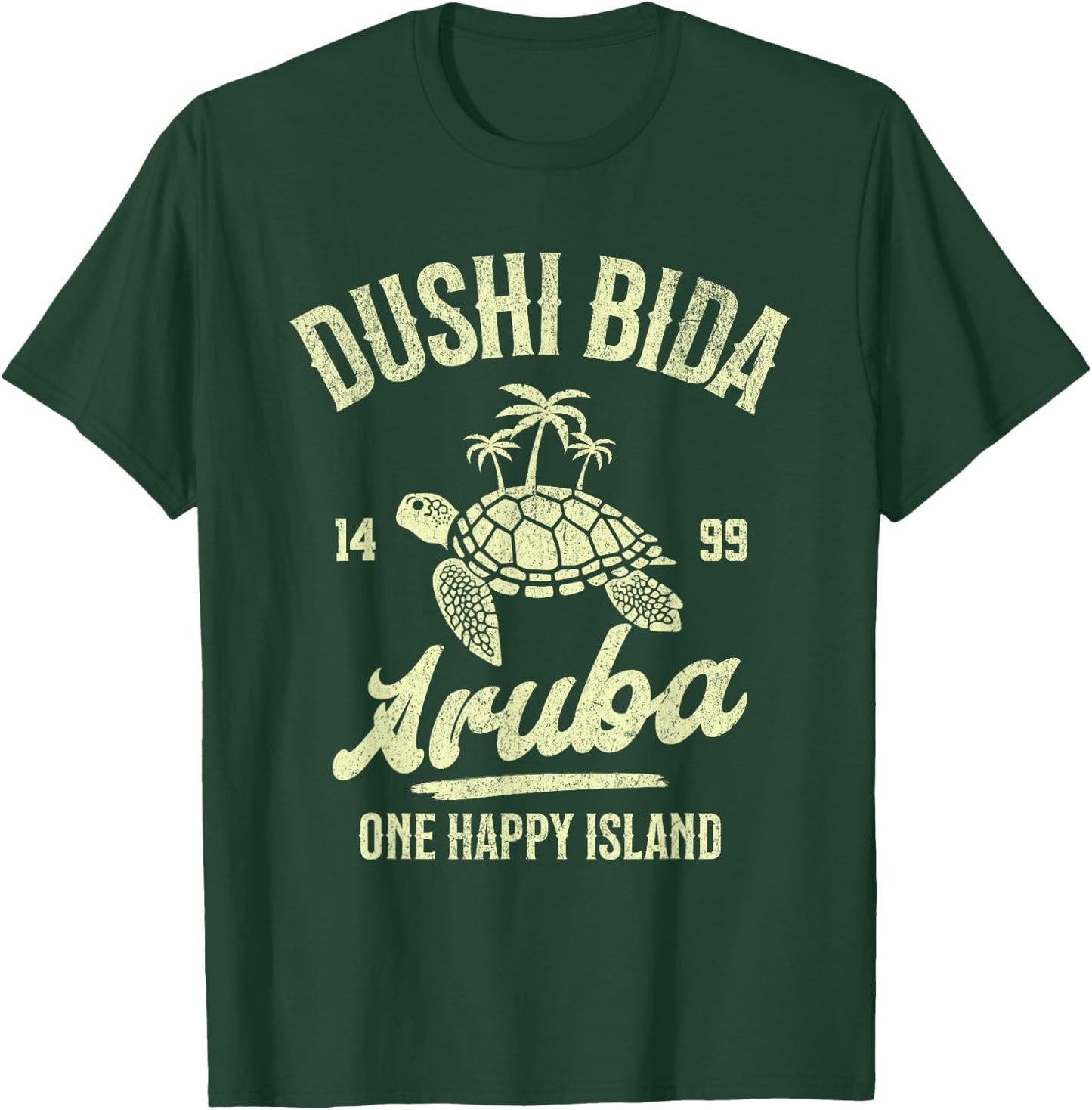 One Happy Island Aruba Cool Palm Turtle Dushi Bida Vintage T-Shirt - T-Shirt | Forest