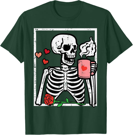Anti Valentines Day Skeleton Coffee Funny Men Women Kids T-Shirt - T-Shirt | Forest