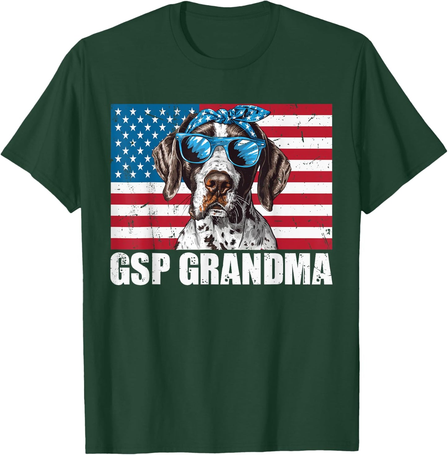 GSP Grandma German Shorthaired Pointer US Flag 4th of July T-Shirt - T-Shirt | Forest