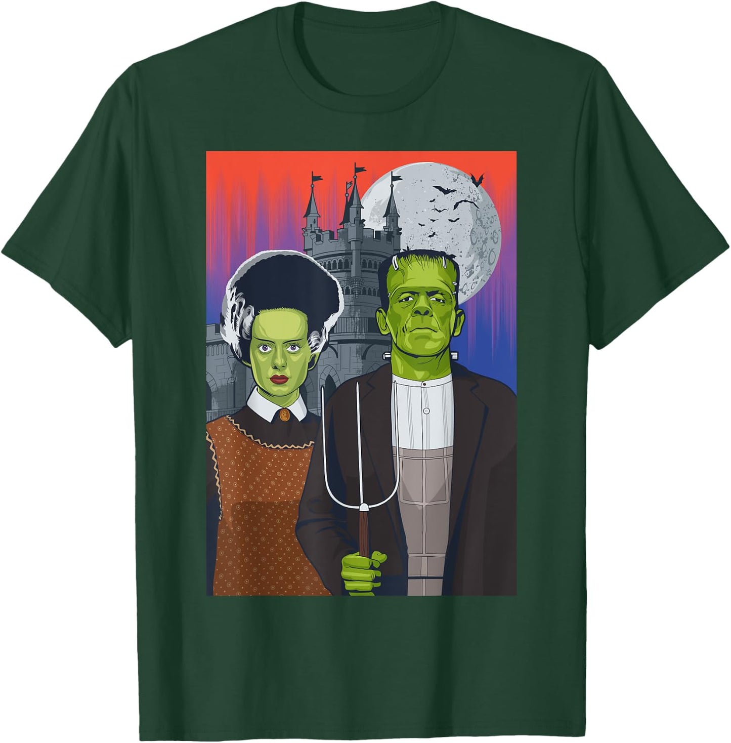 Frankenstein American Gothic Parody Halloween Monster T-Shirt - T-Shirt | Forest