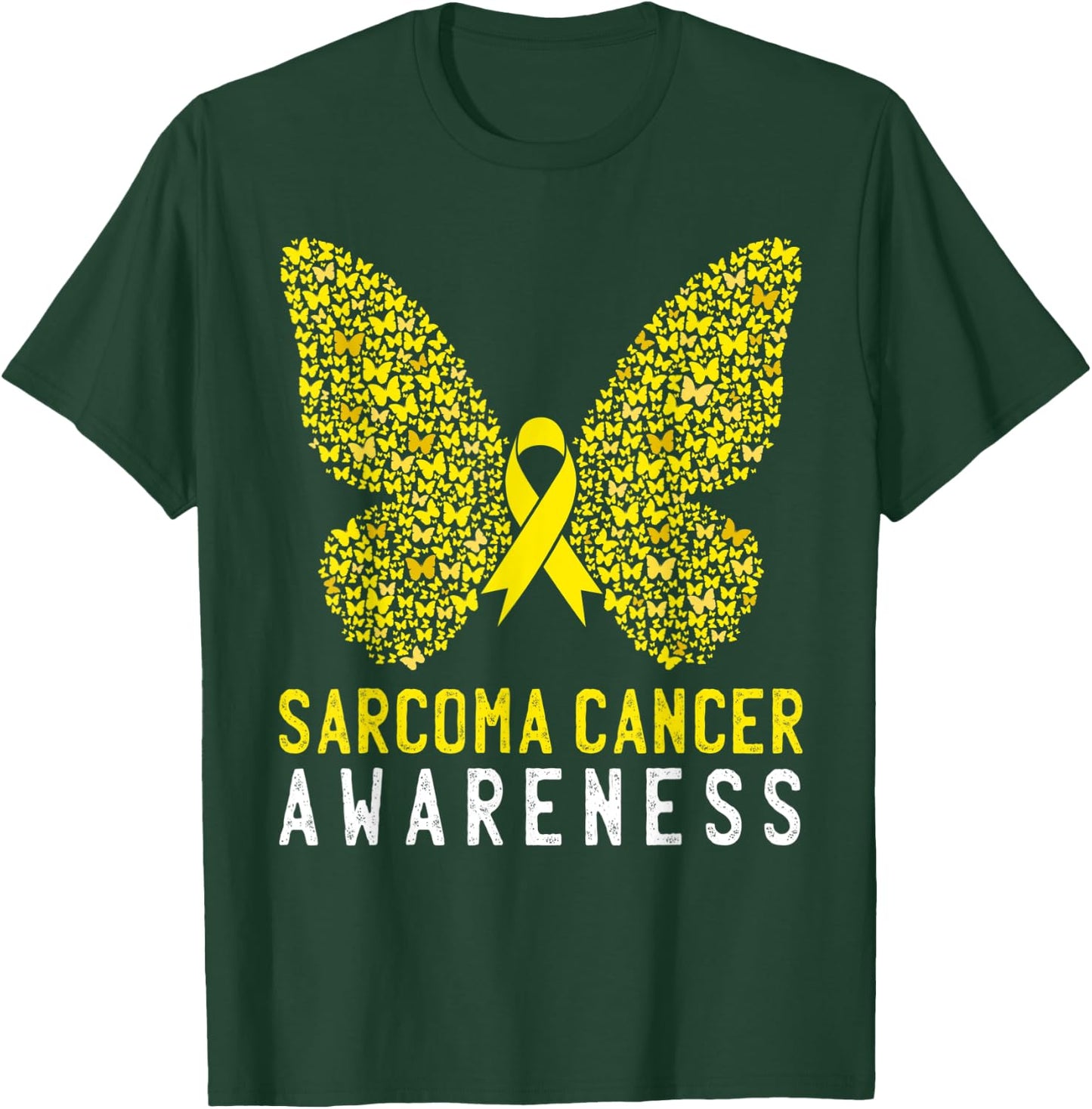 Butterfly Sarcoma Cancer Awareness Yellow Ribbon Support T-Shirt - T-Shirt | Forest