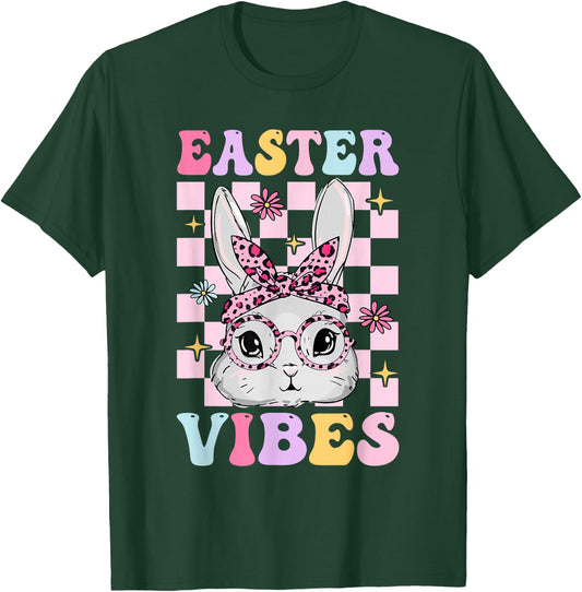 Retro Groovy Easter Vibes Bunny Checkered For Girls T-Shirt - T-Shirt | Forest
