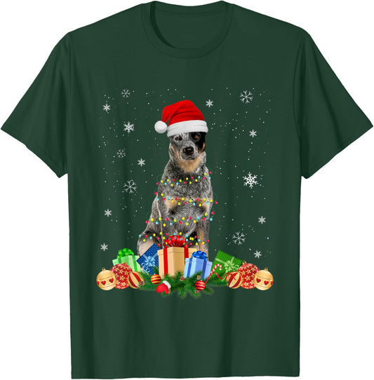 Australian Cattle Dog Christmas Lights Puppy Dog Lover Women Kids T-Shirt - T-Shirt | Forest