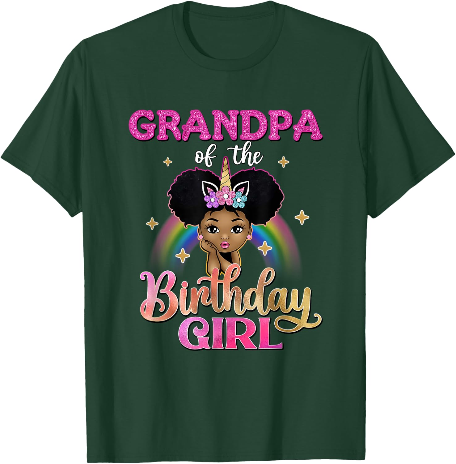 Grandpa of The Birthday Girl Princess Afro Melanin Unicorn T-Shirt - T-Shirt | Forest