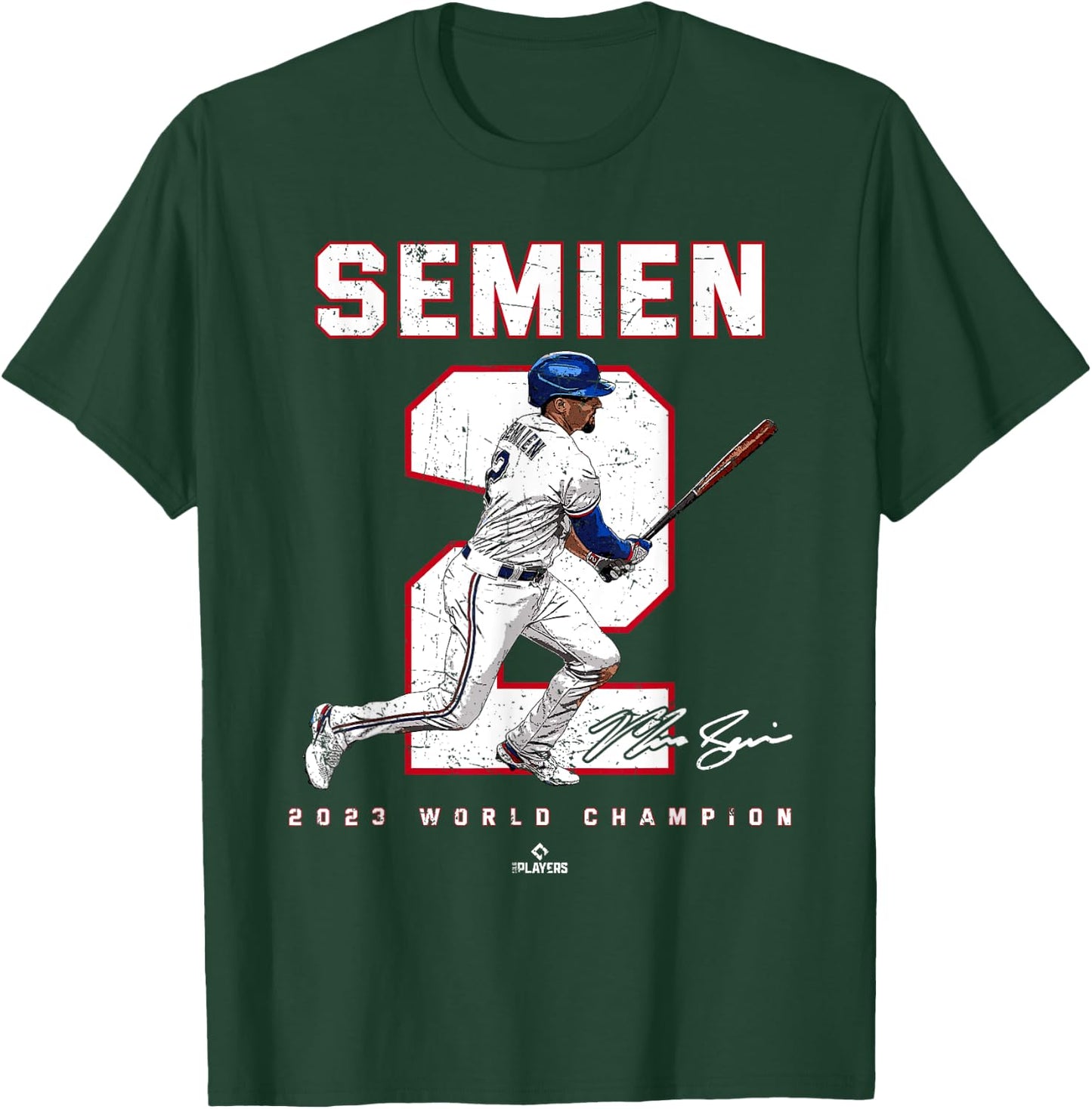 Player Number 2023 World Champion Marcus Semien Texas MLBPA T-Shirt - T-Shirt | Forest