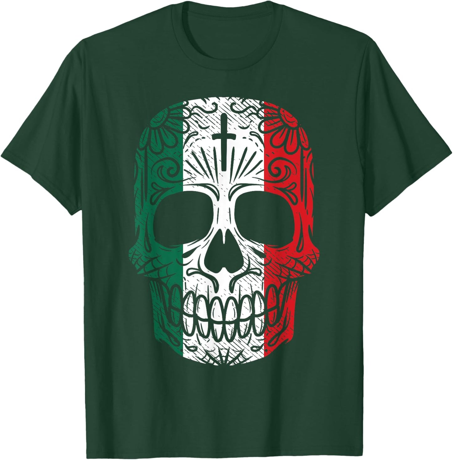 Sugar Skull Mexican Flag Cinco De Mayo Dia De Los Muertos T-Shirt - T-Shirt | Forest
