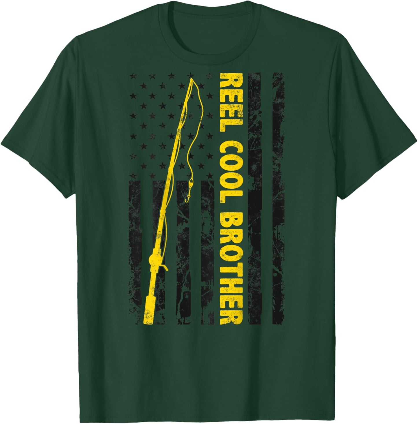Reel cool Brother Fishing American Flag dad Gift Brother T-Shirt - T-Shirt | Forest