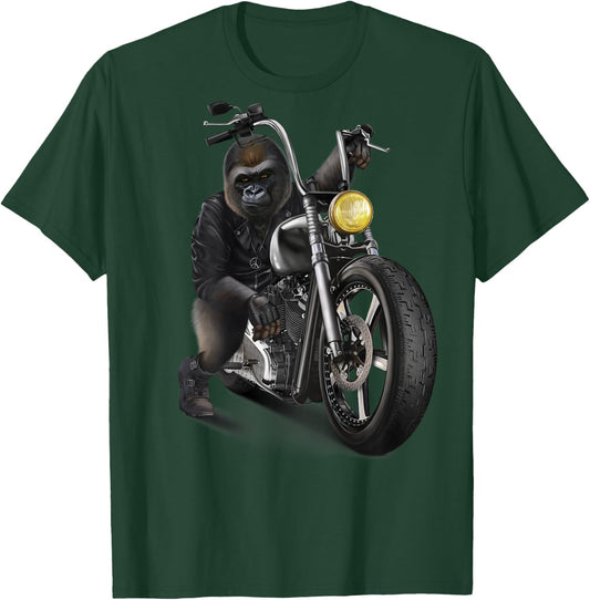 Gorilla Riding Chopper Motorcycle T-Shirt - T-Shirt | Forest