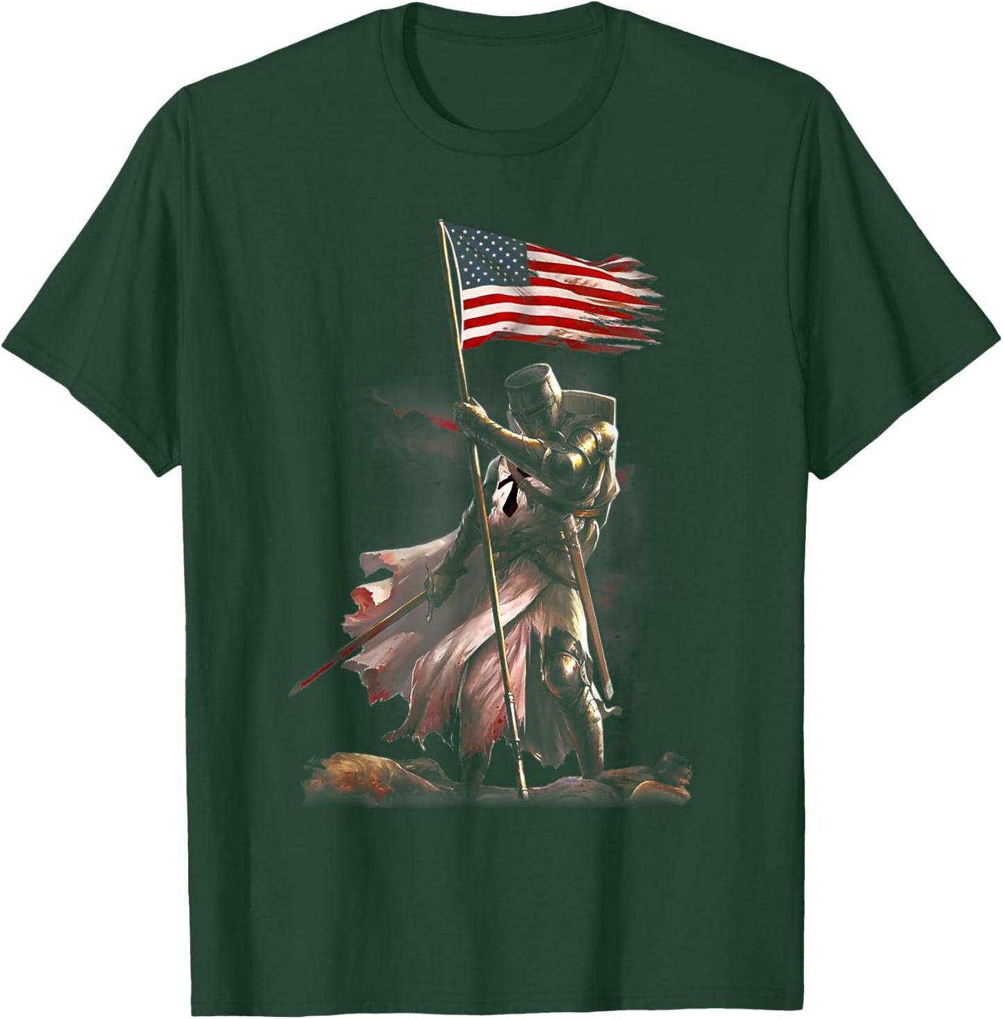 black - knight flag - veteran day - American flag T-Shirt - T-Shirt | Forest