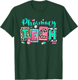 Women Pharmacy Tech Leopard Medical Pharmacy Technician Life T-Shirt - T-Shirt | Forest